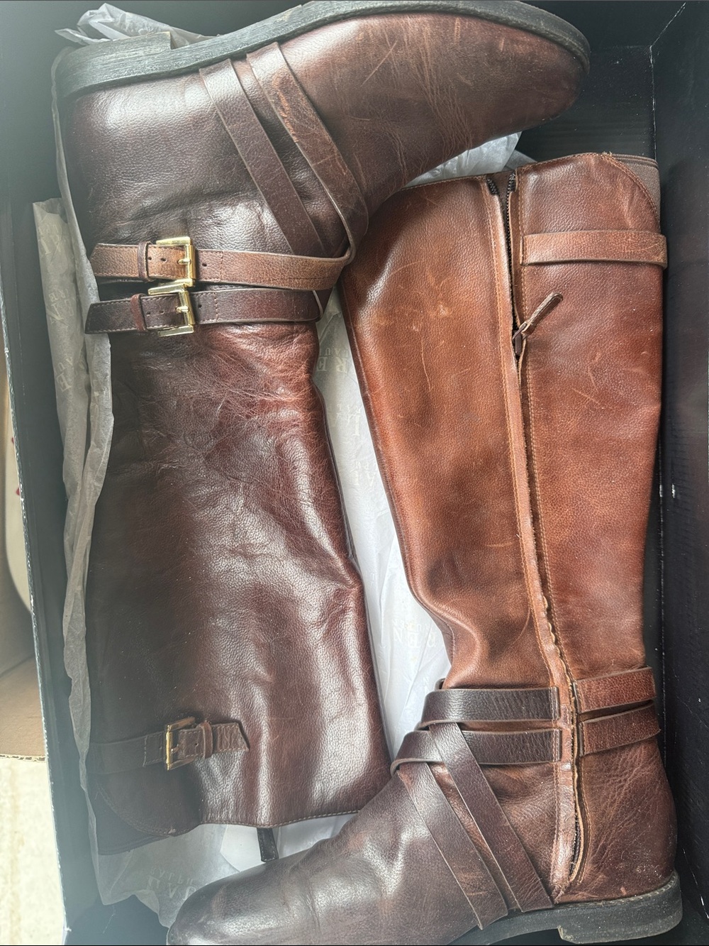 Ralph Lauren Brown Leather Riding Boots with Buckle Straps